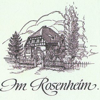 Bild0352 Die Villa. Hier die Zeichnung, die die Vorderseite des Werbefaltblattes der Gaststätte "Im Rosenheim" zierte. Zitat: "... da kehr ein" "dort finden Sie eine...